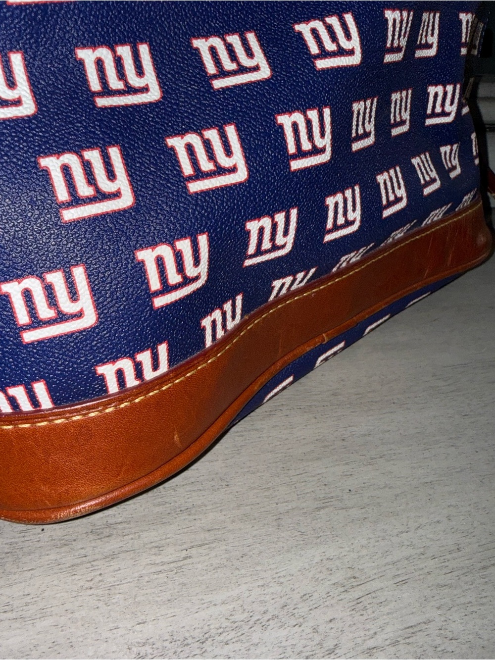 Dooney & Bourke Navy NY Giants Logo Satchel with Brown Trim and Red Interior - Picture 7 of 14